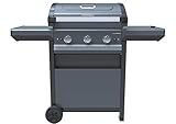 Campingaz Barbacoa Gas 3 Series Select S, BBQ de Gas, 3 quemadores de acero inoxidable, 1 hornillo lateral, tapa con termómetro, InstaClean Aqua, Culinary Modular System, 10.2 kW