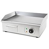 Vertes 3000W Plancha eléctrica profesional, lisa (Superficie lisa, Temperatura máxima de 300 °C, Colector de grasa, Superficie de parrilla de hierro fundido de 55 x 35 cm)