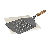 LANDMANN Selection Pizza Set | Piedra para pizza ideal para hornear pizza y pan | Elevador de pizza plegable con mango de bambú | Apto para parrilla de carbón, parrilla de gas y horno [Cordierite]