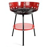 Tradineur - Barbacoa redonda de acero con patas desmontables, parrilla con grill regulable por niveles, carbón, leña, jardín, camping, Ø 36 cm