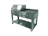 METRO Professional Barbacoa de gas con plancha, 8 quemadores, acero inoxidable, 64 x 157 x 122 cm, plata