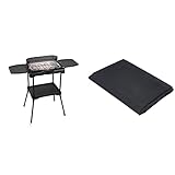 Princess 112250 Barbacoa Eléctrica con estantes laterales 2 en 1, Parrilla de sobremesa o barbacoa de pie + Algon AA237 Funda, apta para barbacoas rectangulares, negro, 80 x 47 x 84 cm