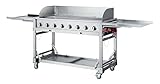 METRO Professional barbacoa de gas para eventos, con 8 quemadores, acero inoxidable, 65 x 206 x 109 cm, mesas auxiliares plegables, con ruedas, plata