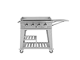 METRO Professional Barbacoa de gas, acero inoxidable, 141 x 61 x 101 cm, 4 quemadores, plancha, plegable, con 4 ruedas, plateada