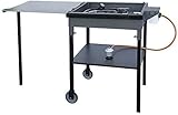 Barbacoa de Gas con Plancha de Acero Inoxidable Plegable | Asador Portátil con Ruedas en las Patas | Incluye Paellero Vitrificado de 400mms, Regulador y Manguera | Ideal para Exterior 770x530x900 mms