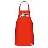 Bruzzzler delantal barbacoa con motivo estampado, delantal barbacoa, protección parrilla, delantal barbacoa y cocina, puro algodón, sisas y cordón trasero, ajustable, Tamaño: 67 x 97 cm, Rojo