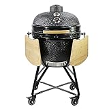 YNNI KAMADO TQ0C25BL XL - Parrilla de 25 pulgadas, color negro con chipfeeder, barbacoa, cerámica, huevo, ahumador, TQ0C25BL