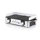 WMF Lono Mastergrill, Parilla Eléctrica, 2400W, Superficie Antiadherente, Regulador Temperatura, 2 Placas Desmontables, Acabados de Acero Inoxidable Cromargan, Color Plateado/Negro