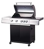 Tarrington House barbacoa de gas con plancha, cocina de gas exterior con 2 mesa lateral, grill con 4 + 1 quemador de acero inoxidable, para bombona de butano 11kg, negro/plata, para jardin, camping