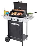 Campingaz Xpert 100 LS Plus Rocky Barbacoa Gas para Piedra Volcanica, BBQ gas con 2 quemadores, 7.1kW de potencia, 2 Parrillas de acero cromado, 2 mesas laterales y rocas de lava