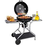 Gifort Barbacoa de Carbón, BBQ Carbon, Parrilla Barbacoas de Carbon Portatil con Tapa, Ruedas y Compartimento de Almacenamiento para Jardín, Camping, Fiestas, 58 cm Negro