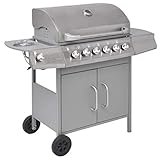 vidaXL Barbacoa Grill de Gas de Acero 6+1 Quemadores con Ruedas Color Plateada