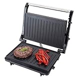 Jata GR264 Parrilla Eléctrica Grill 750 W, Placas Antiadherentes de 22,5 x 14 cm, Apertura 180°, Placa Superior Basculante, Libre de PFOA, Presión de Asado Uniforme