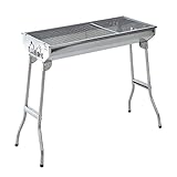 Outsunny Barbacoa Portátil y Plegable de Acero Inoxidable con Parrilla de Carbón BBQ de Picnic Camping Jardín 73x33x71 cm Plata