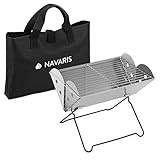 Navaris Mini parrilla plegable - Barbacoa portátil de carbón o leña con estuche de transporte - Pequeña bbq para camping terraza festival playa