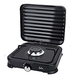 Jata JECG2701 Cocina de Gas portátil de 1 fuego con parrilla, Apta para butano y propano, Tapa protectora extraíble, Ideal para camping, Ocupa poco espacio