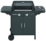 Campingaz 2 Series Classic EXS Vario Barbacoa de gas con 2 quemador, 7.5kW de potencia, Parrilla y plancha de hierro fundido, 1 mesa lateral, 10 litros, Negro/Gris