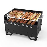 Onlyfie Parrilla de barbacoa plegable portátil, con 7 pinchos de acero inoxidable para kebab y plancha para barbacoa,para cocinar al aire libre jardín picnic camping