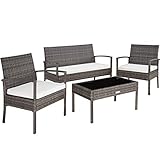 TecTake 403398 Conjunto Muebles de Jardín, Poliratán Sintético, Set de 4 Plazas, 2 sillones 1 Mesa 1 Banco, Gris, Jardín Exterior Patio