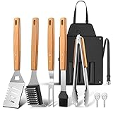 OOKUU Utensilios Barbacoa, Set de 8 Cubiertos para Barbacoa, Delantales, Ganchos magnéticos, Accesorios Barbacoa Kit Barbacoa Set Acero Inoxidable para Regalos Hombre Camping Barbacoa