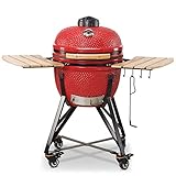 Kamado Barbacoa - Parrilla Ceramica Media Roja BBQ - Ideal para Uso en Exterio - Barbacoa Terraza - Barbacoa Japonesa - Smoker BBQ - Barbacoa Carbon De Mesa - Barbacoa Ø 51cm