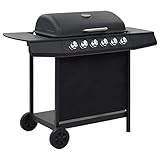 Festnight Barbacoa Portátil de Gas Barbacoa Gas Piedra Volcanica con 6 Zonas de Cocción Negra de Acero 112 x 54 x 98 cm