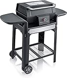 SEVERIN Barbacoa SEVO GTS con tapa y base independiente, parrilla eléctrica con arranque rápido hasta 500°C, barbacoa con opción de cocción lenta, acero inoxidable/negro, PG 8107