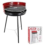 Algon VEN8435476232969 - Barbacoa Hierro Grill Mediana con Patas, Parrilla Zincada Artesanal Redonda, Carbon Leña, Color Rojo/Negro, Ø 42 cm, talla única