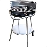 Aktive 52972 - Barbacoa de carbón redonda Ø51x51x82 cm , Fácil de transportar y portátil, 4 alturas regulables, Incluye dos parrillas de acero y dos mandos extraíbles