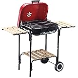 Outsunny Barbacoa de Carbón Picnic con Estantes de Madera Parrillas Asador BBQ Acampada Multifuncional Parilla de Carbón 98x49x81cm