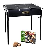 Bricoloco Barbacoa carbón jardín Artesanal Hierro Negro Zinc 66x33 y pastillas de encendido de madera 100 % natural con cera 32 piezas