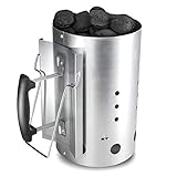 Bruzzzler Chimenea de encendido, encendedor de carbón de Barbacoa, con mango de seguridad de plástico y asa abatible, color plata, 31 x 19.5 x 30.5 cm