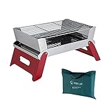 FLAMY Parrilla de Barbacoa de carbón,portátil,Plegable,para Mesa,Camping,al Aire Libre, Parrilla de jardín, Utensilios de Barbacoa,para 4~5personas,47x25,5cm,Bolsa de Almacenamiento Gratuita