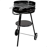 Barbacoa carbón portátil Aktive Ø42x74 cm Redonda | 3 alturas regulables | 2 ruedas para facilitar el transporte | Montaje rápido y fácil | Parrilla con dos mangos extraíbles