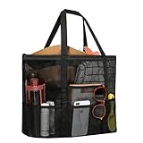 ZWOOS Bolsa de Playa de Malla, Bolsas Compra Reutilizables para Almacenamiento Juguetes Bolsa Plegable de Compras para Playa, Natación, Camping, Compras, Vacaciones Familiares (L, Negro)