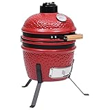 2 en 1 Barbacoa ahumadora Kamado de cerámica, CIADAZ Barbacoas De Carbon Y Leña, Barbacoa Portatil, Barbacoas Terrazas Pisos, Parrilla Barbacoa, Barbacoas Exterior, rojo 56 cm