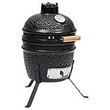 Festnight Barbacoa 2 en 1 Ahumadora Kamado de Cerámica, Barbacoas Jardín Exterior, Barbacoa de Carbón, con Robusta Tapa y un Termómetro Incorporado, BBQ Portátil, Negro 56 cm