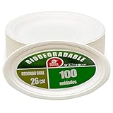 Platos Desechable Vajilla Ecológica y Biodegradable 100 piezas,Platos Caña de Azúca Blanca Desechables Extrafuertes Oval 26cm para Fiestas,Camping,Picnic,Barbacoas