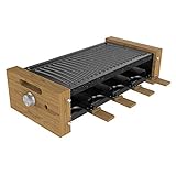 Cecotec Raclette de madera Cheese&Grill 8200 Wood Black. 1200 W, Superficie Grill, 8 Sartenes individuales, Placa antiadherente, Termostato regulable, Diseño extraíble