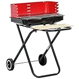 Outsunny Barbacoa de Carbón Plegable y Portátil con 2 Ruedas Parrilla con Altura Ajustable para Camping Picnic Playa 57x64x83 cm Rojo y Negro