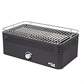 Aktive 63004 - Barbacoa Portátil a Carbón Recargable a Pilas sin Humo Negra, Rectangular, Protección Antigoteo, Incluye Bolsa de Transporte, Parrilla Terraza, Balcón, 45 x 28 x 19 cm