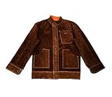 ELCAN Chaqueta de soldadura profesional de cuero marron ignífugo resistente al calor, ropa de trabajo para soldar electrodo, TIG, MIG, MAG, barbacoas, jardinería, chimeneas, hornos… (Talla L)