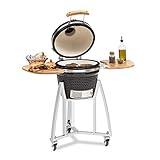 Klarstein Queensize Kamado Barbacoa - para Asar, cocinar a Fuego Lento, ahumar u Hornear, Laterales extraíbles, Materiales: cerámica, Acero Inoxidable y bambú, 0-450 °C, 3 Ruedas, Antracita