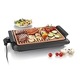 GOURMETmaxx Parrilla de mesa eléctrica, sin humo| Parrilla eléctrica con 2 superficies de asado para un resultado óptimo| Revestimiento cerámico antiadherente, en la terraza o en la mesa [1250 vatios]