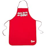 Bruzzzler delantal barbacoa con motivo estampado, delantal barbacoa, protección parrilla, delantal barbacoa y cocina, puro algodón, sisas y cordón trasero, ajustable, Tamaño: 67 x 97 cm, Rojo