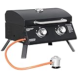 Outsunny Barbacoa de Mesa a Gas Plegable con 2 Quemadores Parrilla de Gas Portátil con Tapa Acero a Carbono para Camping Picnic al Aire Libre Jardín 55x46,5x41 cm Negro