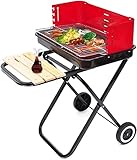 Parrilla Plegable, Carrito De Barbacoa De Carbón Al Aire Libre Con Ruedas, Parrilla De Carbón Con Soporte Para Comida Jardín Al Aire Libre,57×64×83cm