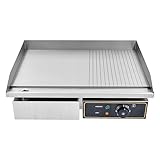 Plancha eléctrica para encimera, plancha eléctrica de acero inoxidable, parrilla para barbacoa antiadherente profesional Superficie Lisa y Ondulada 220~240 V 3000 W, 55 x 43 x 21 cm