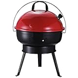 Outsunny Parrilla para Barbacoa de Carbón Portátil con Mango Ahumador Pequeño de Hierro Esmaltado con 3 Patas Antideslizantes Ф36.5x54cm