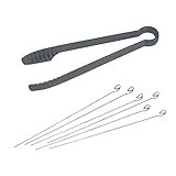 Fackelmann Set de Utensilios de Barbacoa, Incluye 1 Pinzas Multiusos 32,5 cm de Nylon Resistentes hasta +270ºC, inclye 6 Pinchos para Carne 35 cm, Acero Inoxidable